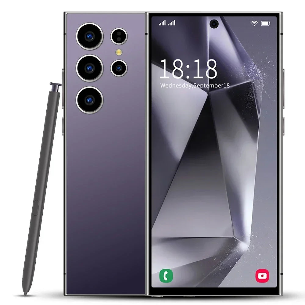 Smartphone with stylus on a white background