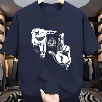 2025 Sommer Herren Polyester Lässig Atmungsaktiv Rundhals-T-Shirt mit Geste Auge Personalisiertem Muster Bedrucktes Outdoor-Oberteil