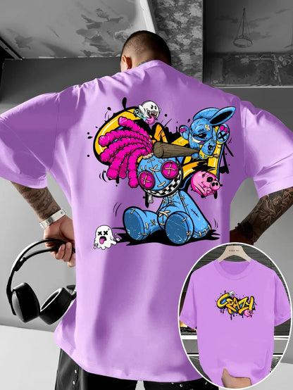 Europäisches und amerikanisches neues Herren-T-Shirt mit Cartoon-Graffiti-Print, bequem, weich, atmungsaktiv, Rundhalsausschnitt, Outdoor-Streetstyle-Oberteil