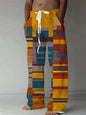 Men's Casual Linen Cotton trousers, Summer Ethnic Printed Beach pants, retro, mid-waist, zippered, Large Size Ropa Hombre