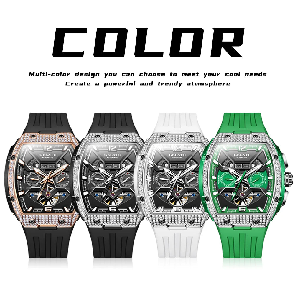 Four colorful watches with 'COLOR' text and brand name on a white background