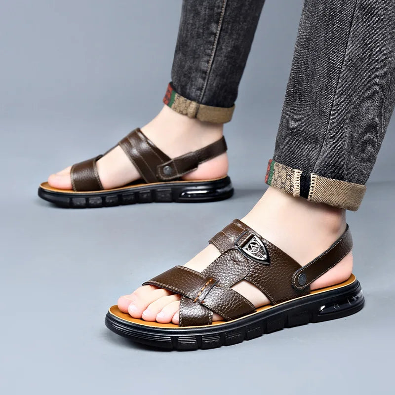 Große Größe 49 Sommer Spaltleder Strandsandalen Herrenschuhe Große Größe 49 50 Ledersandalen für Herren Weiche Outdoor-Wanderschuhe für Männer