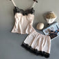 1 Set Women's Pajamas Set, Fashionable V-neck Lace Sexy Pajamas, Pajama Shorts Set, Ice Silk Camisole Top Pajama Pants