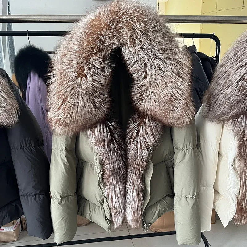 2025 MAOMAOKONG White Duck Down Jacket Winter Women Warm Loose Coat Natural Real Fox Fur Collar Thick Luxury Outerwear parkas