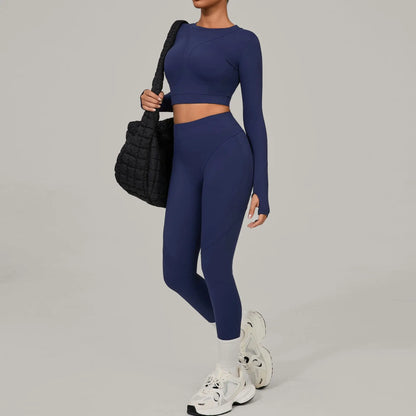 Seamless Yoga Sets Sports Fitness Hip-lifting High Waist Skinny Long-sleeved Suit Running Workout Gym Leggings Sets Women XP160