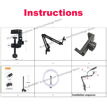 Live-Ständer Handy Professionelle Overhead-Beleuchtung Feste Aufnahme Kamera Mit Anleitungs-Aufnahme Video Selfie Stick