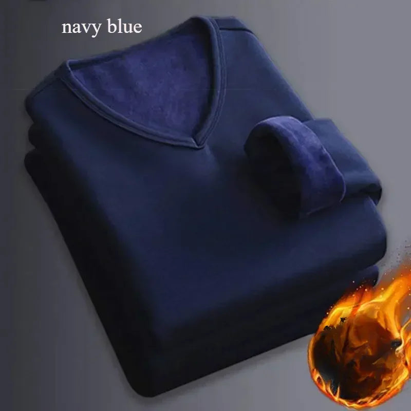 Winter Men's Long-sleeved Thermal Underwear Plus Velvet Padded T-shirt Round Neck Slim Bottoming Shirt Mens Underwear