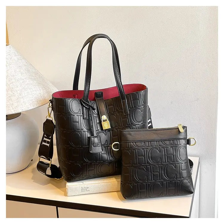 Neue Damen-Umhängetasche mit auffälligem Buchstabenmuster & Farbkontrast, geräumige, breite, gepolsterte Schultertasche, lässig-chic