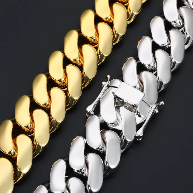 25mm Big Heavy Rhombus Cuban Link Chain Necklaces for Men Hip Hop Bling Rapper Jewelry Gold Silver Color