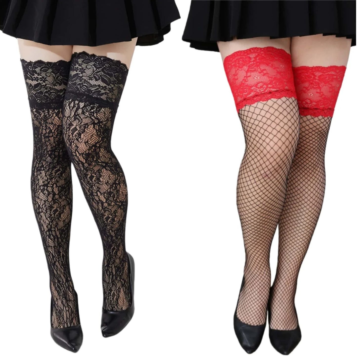 Plus Large Size Lace Mesh Fishnet Long socks Stockings for Women XXL Extra Tights Stretch Comfortable Fashion Legwear Hosiery XL