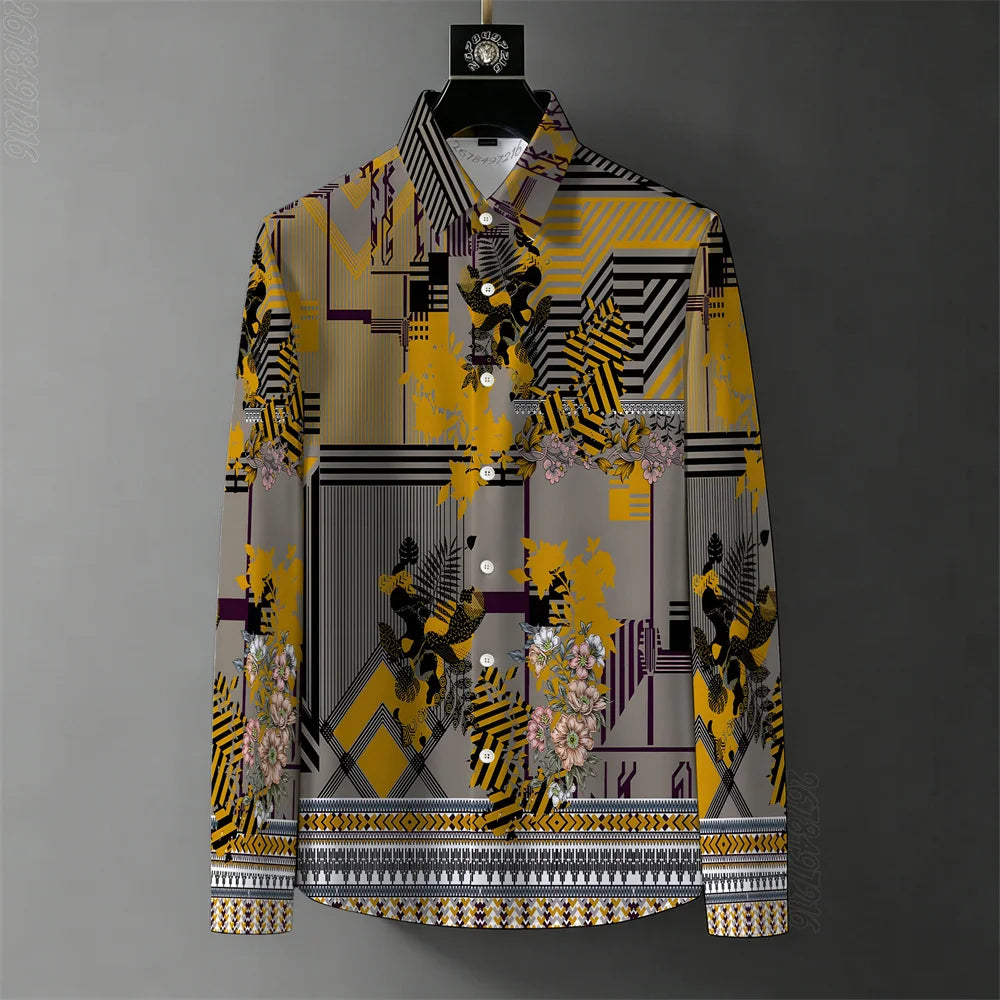 Teglex Men's Retro Graffiti Print Long Sleeve Shirt