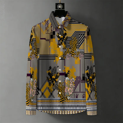 Teglex Men's Retro Graffiti Print Long Sleeve Shirt