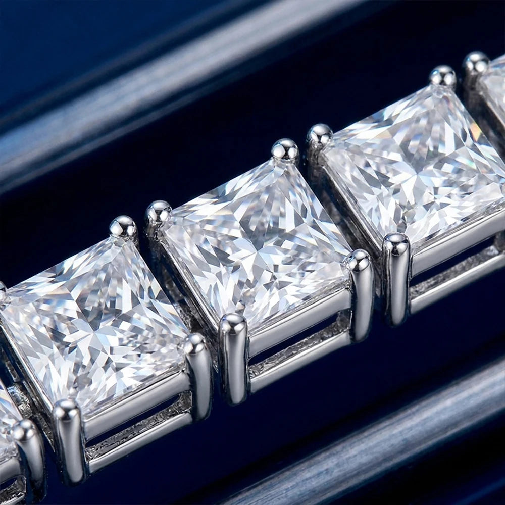KNOBSPIN Princess Cut Moissanite Bracelets for Women s925 Sterling Silver Plated 18k White Gold GRA Certified Wedding Bracelet