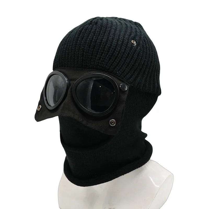 1 Stück Trendige Herbst-Winter-Warme Mützen Pilotenbrille Männer Frauen Ohrenschutz Winddichtes Radfahren Vollgesichtsbedeckung Warme Strickmütze