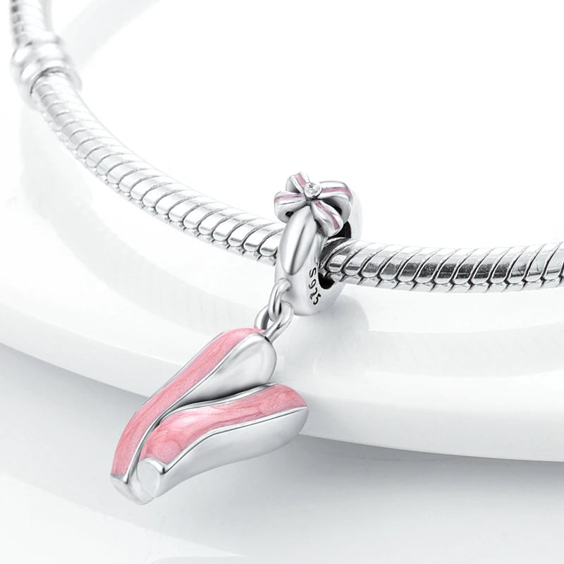 Charm 925 Sterling Silver Pink Pendant Charm Fit Original Charm Bracelet Necklace Beads DIY Jewerlry Accessories