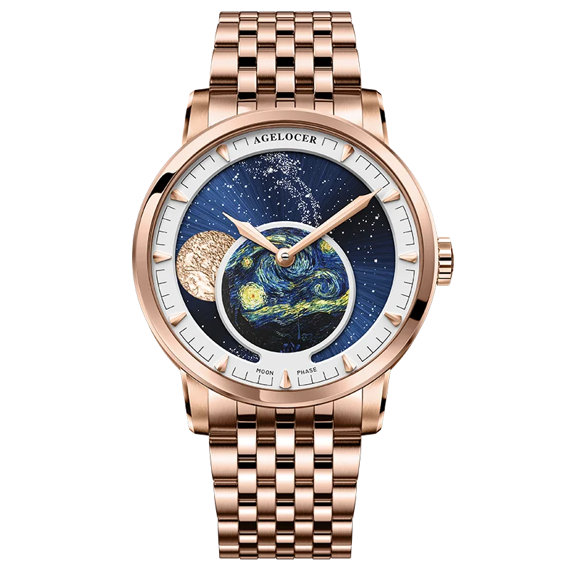 Astronomer Watch Van Gogh Oil Painting Luxury Automatic Mechanical Moon Phase Watch