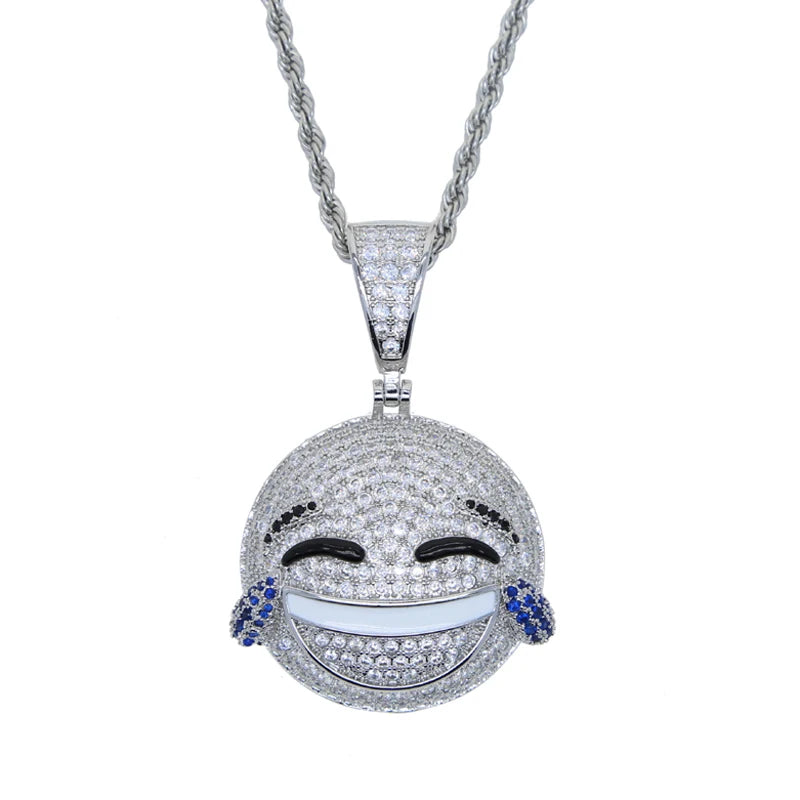 Gold Silber Farbe CZ Lustiger Gesichtsanhänger Halskette Iced Out Zirkonia Stern Herz Lächeln Charme Halsketten Männer Frauen Hip Hop Schmuck