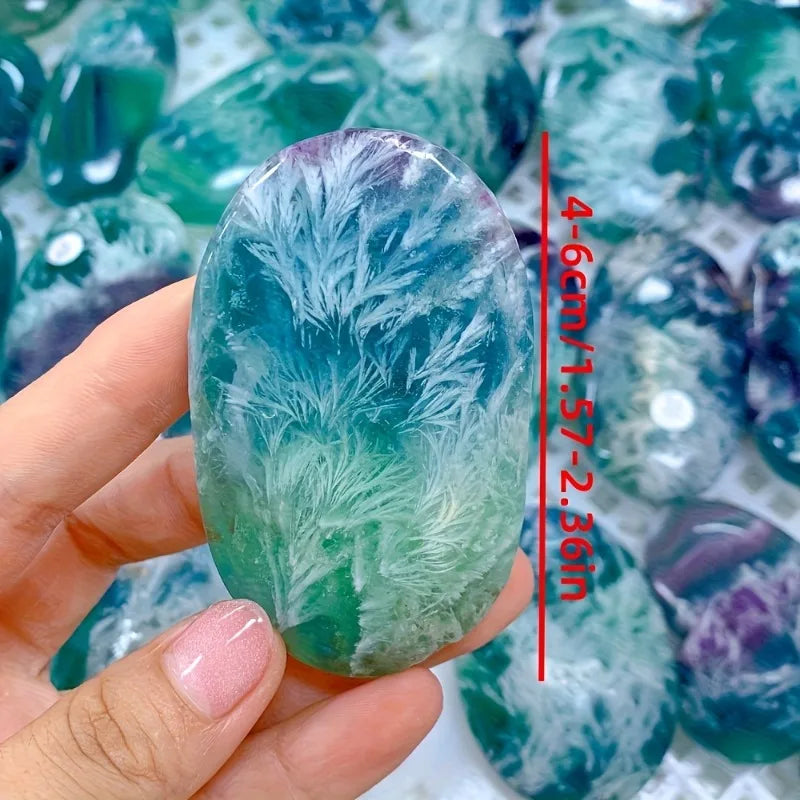 Quality Snowflake fluorite palm stone polished crystal palm stone vibrant color with purple