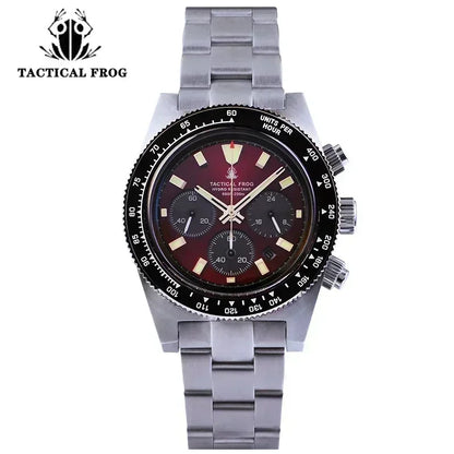 Tactical Frog 41mm Men's Chronograph Watch VS75 Solar Quartz Movement Waterproof Sapphire Green C3 Luminous Quartz Wristwatch