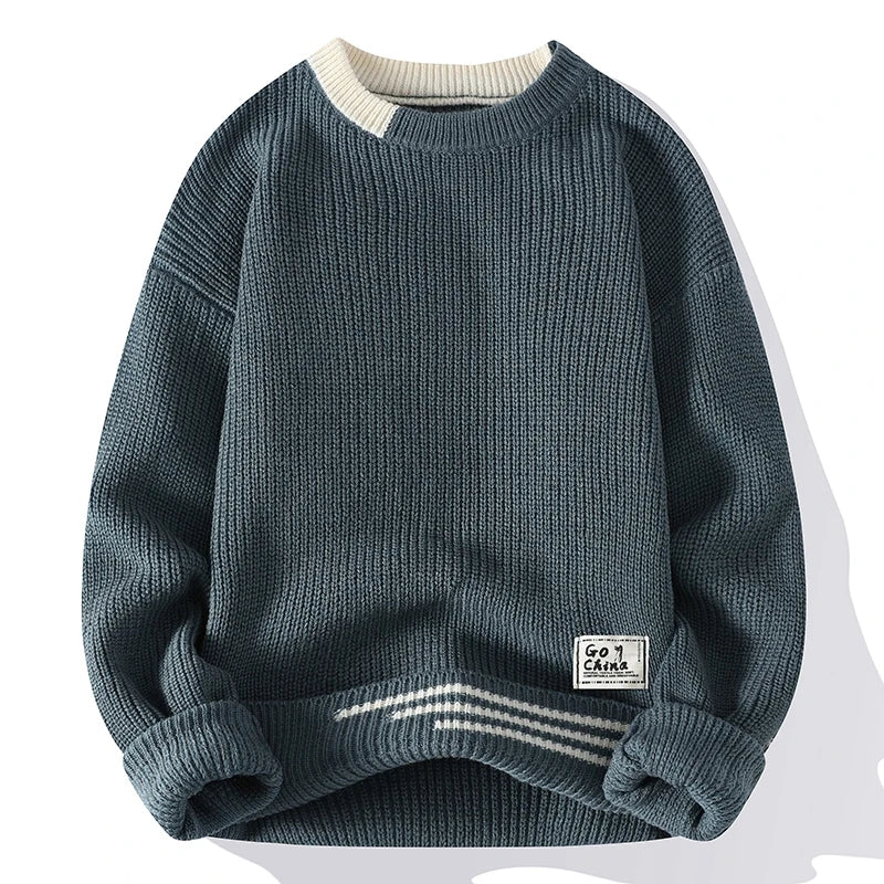 Pullovers Men Fashion Knitted Sweater Mens O-Neck Patchwork Casual Knitwear Slim Pullover Sweaters