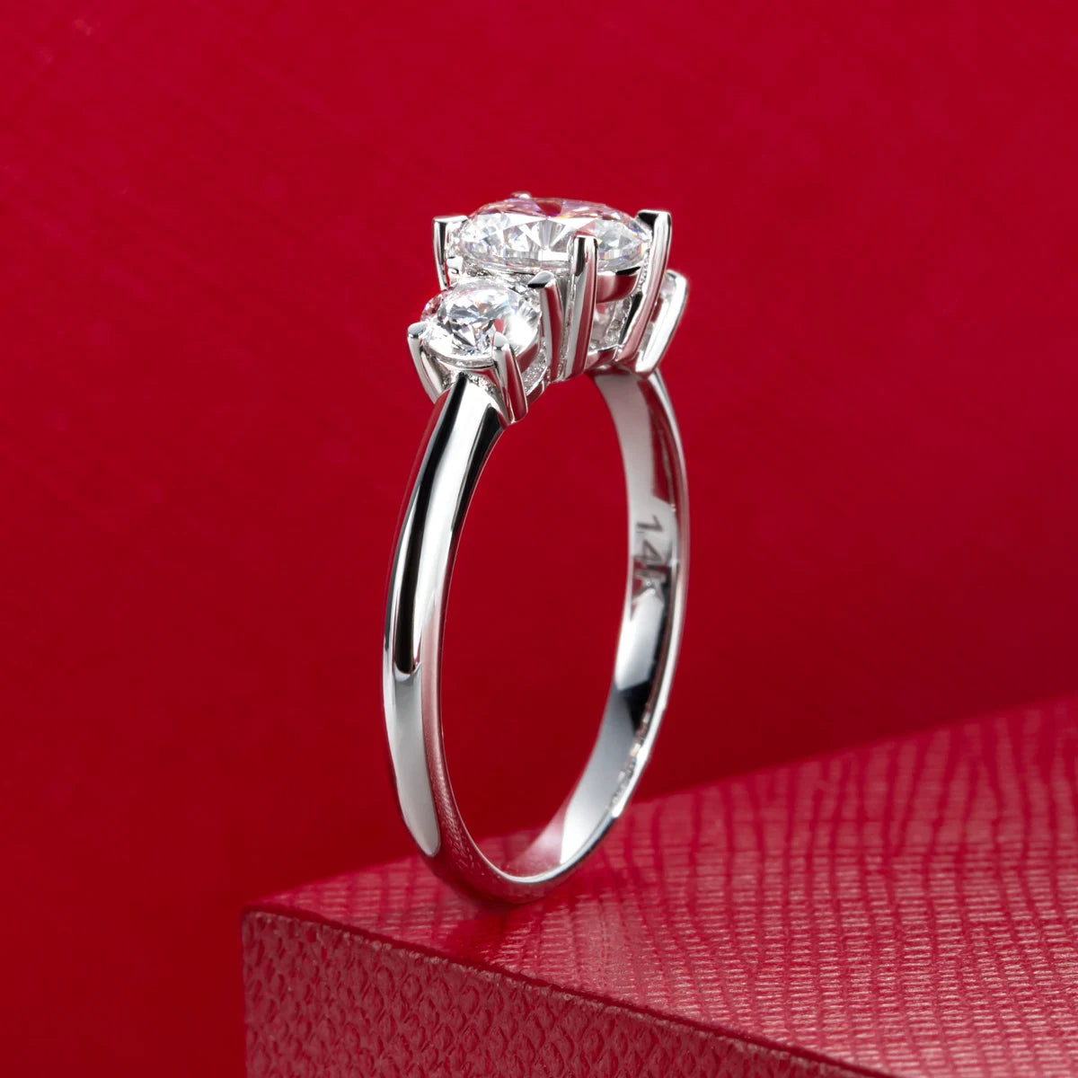AnuJewel 14K Weißgold D-Farbe VVS Lab Grown Diamant Dreistein-Verlobungsringe mit IGI Zertifikat 585 Gold Ehering