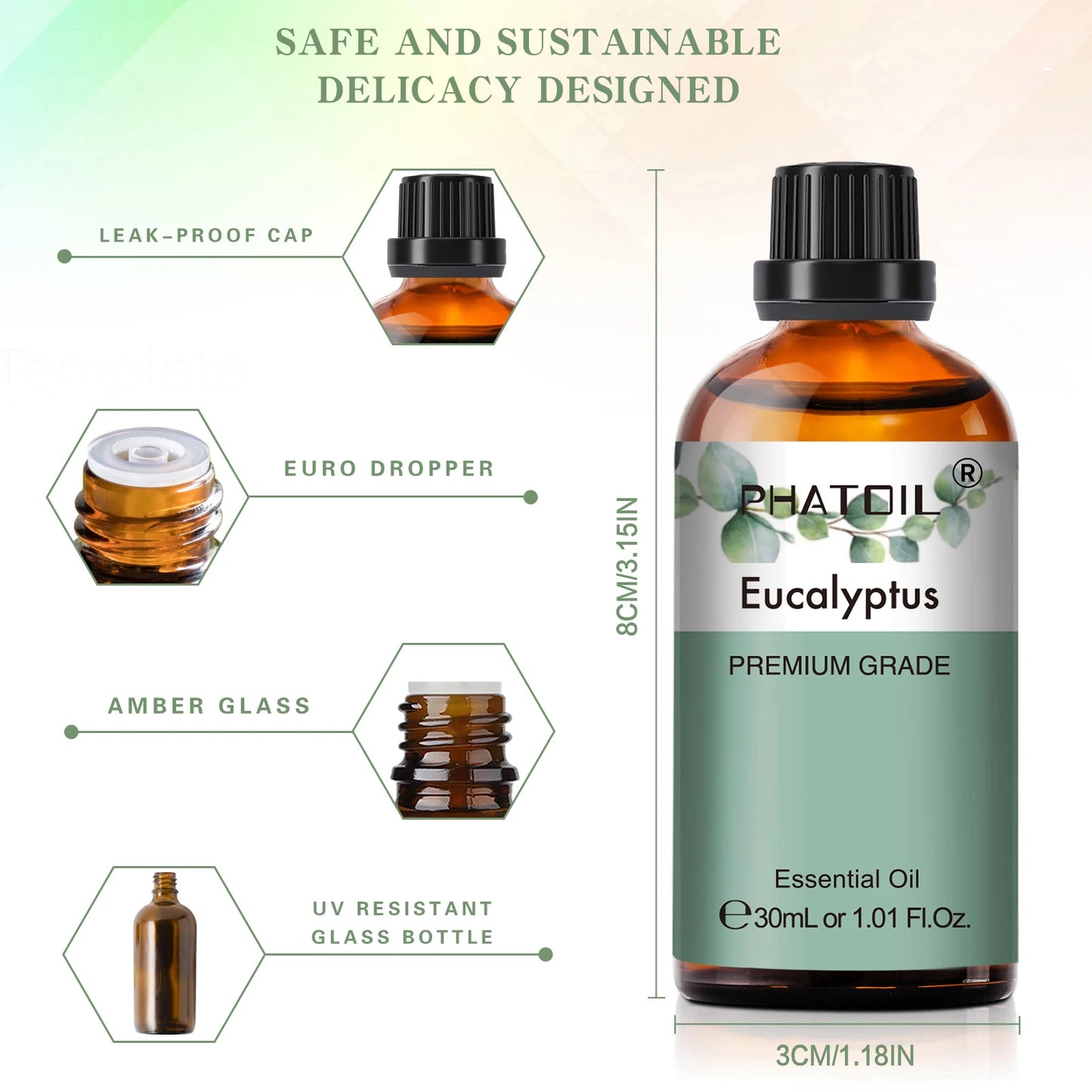 PHATOIL 1 Stk. Ätherisches Aromatherapieöl 30ml Zitrone Eukalyptus Lavendel Bergamotte Jasmin Wacholder Rose Vanille Ätherisches Aromaöl