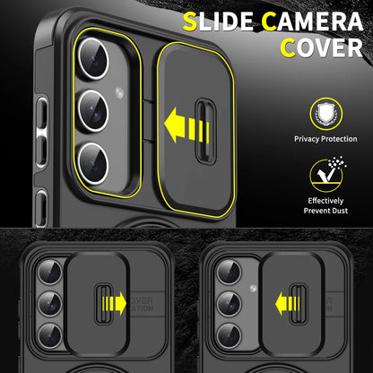 Phone case with slide camera cover feature on a dark background