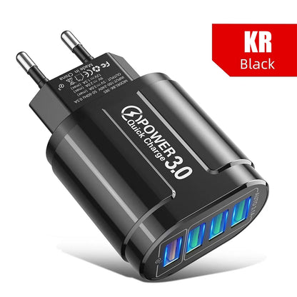 48W QC3.0 Fast Charger 4-Port USB EU Travel Adapter