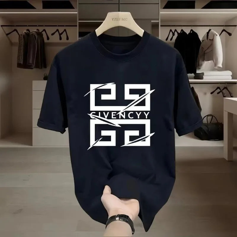 Men's GIVENCY Brand Logo Print T-Shirt Cotton Short Sleeve Tee,Streetwear Fashion Top with White Graphic Design Casual Wear