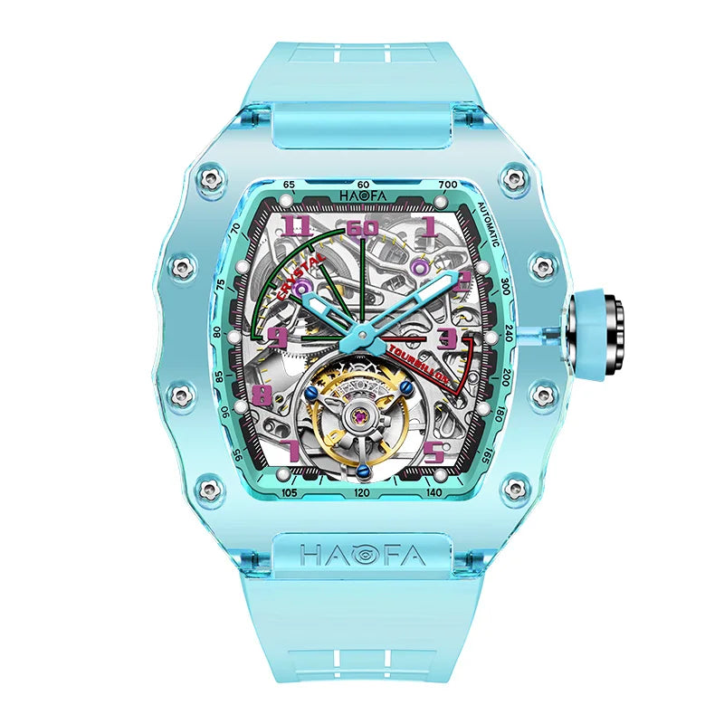 Haofa Tourbillon Crystal Transparent Hollowing Waterproof Luminous Automatic Mechanical Watches