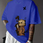 Herren T-Shirt aus 100% Baumwolle, modisch, leger, sportlich, locker, mit trendigem Puppen-Graffiti-Print und Rundhalsausschnitt, Kurzarm