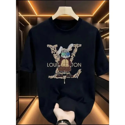 2025 Fashion Summer New Hot Trendy Brand Heavy Cotton T-shirt Unisex Summer Printing Casual Round Neck High-end Top Handsome
