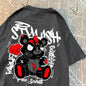 Explodierende schwarze Puppenbär-Männer-Frauen-T-Shirts Hochwertige Baumwolltops Sommer Locker T-Shirts Einfachheit Atmungsaktive Streetwear