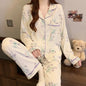 Pink Bow Dtie Design Pajamas for Women Long Sleeve Top & Elastic Waist Pants Pajamas Set Style Casual New Home Wear