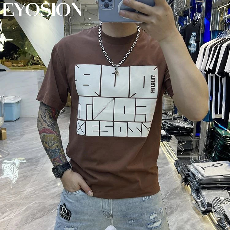 2023 Herren Sommer T-Shirt Sport Fitness Shirt Buchstaben bedruckt Rundhals Locker Koreanisch Halbarm Herren Freizeit Vielseitiges T-Shirt Top