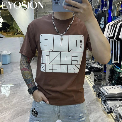 2023 Herren Sommer T-Shirt Sport Fitness Shirt Buchstaben bedruckt Rundhals Locker Koreanisch Halbarm Herren Freizeit Vielseitiges T-Shirt Top
