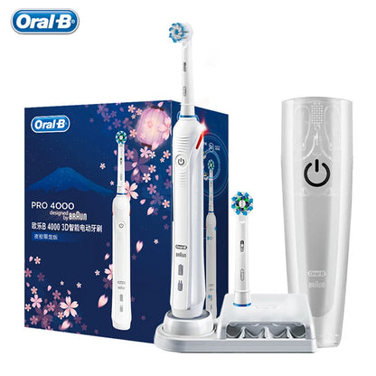 Oral B Elektrische Zahnbürste Pro 4000 3D-Reinigung Tägliche Reinigung Zähne Sichtbarer Andrucksensor 4 Modi Zahnfleischpflege Wasserdicht Wiederaufladbar
