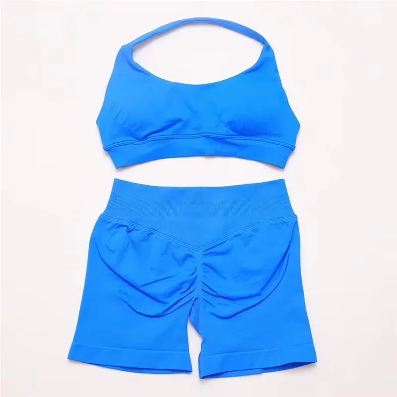 2Pcs Impacts Gym Set Tank Tops High Waist Scrunch Seamless Shorts Gym Suit Fitness Clothes Activewear Workout