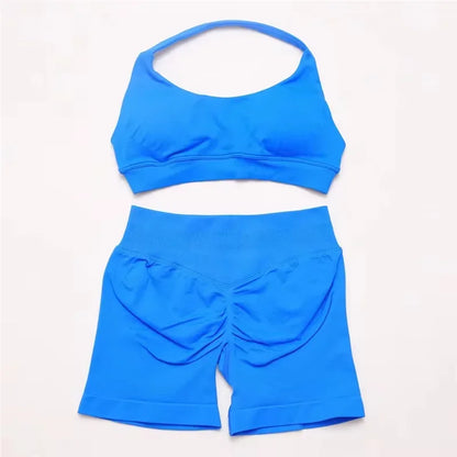 2Pcs Impacts Gym Set Tank Tops High Waist Scrunch Seamless Shorts Gym Suit Fitness Clothes Activewear Workout