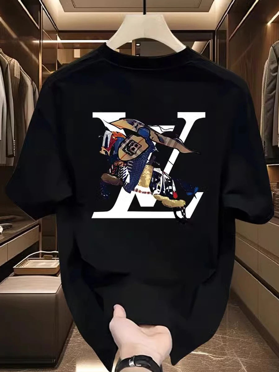 25 High-end Light Luxury Trendy Brand Short-sleeved T-shirt Unisex Summer American Printed Crew Neck Breathable Half-sleeved Top