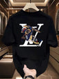 25 High-end Light Luxury Trendy Brand Short-sleeved T-shirt Unisex Summer American Printed Crew Neck Breathable Half-sleeved Top