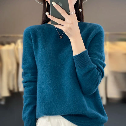 Cashmere sweater women's sweater in autumn and winter 100% merino wool fashion O-neck autumn warm pullover top