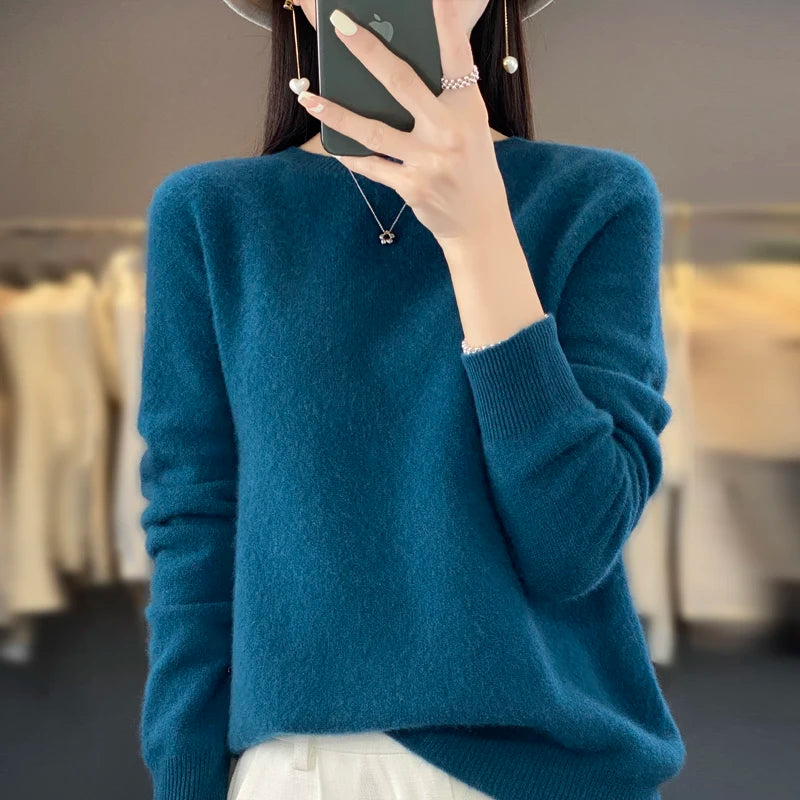Cashmere sweater women's sweater in autumn and winter 100% merino wool fashion O-neck autumn warm pullover top