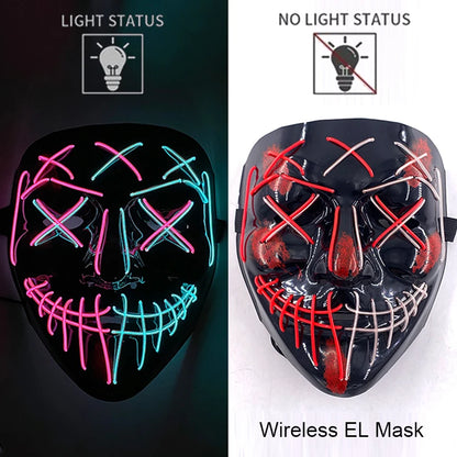 Drahtlose Neon-LED-Reinigungsmaske, im Dunkeln leuchtende Cosplay-Horrormaske, Halloween-Maskerade-Partymasken, leuchtende, lustige Verkleidung