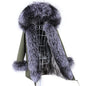 MAOMAOKONG 2023 Abnehmbarer Echtfuchs Pelzkragen Mäntel Damen Winterjacke Kapuze Kaninchenfellfutter Lange Parkas Damenbekleidung