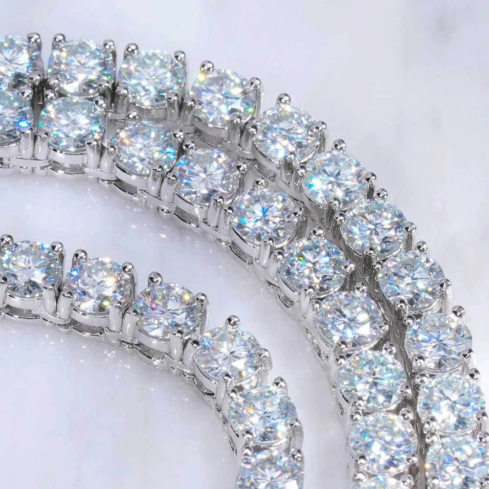 Close-up of a diamond tennis bracelet on a light background