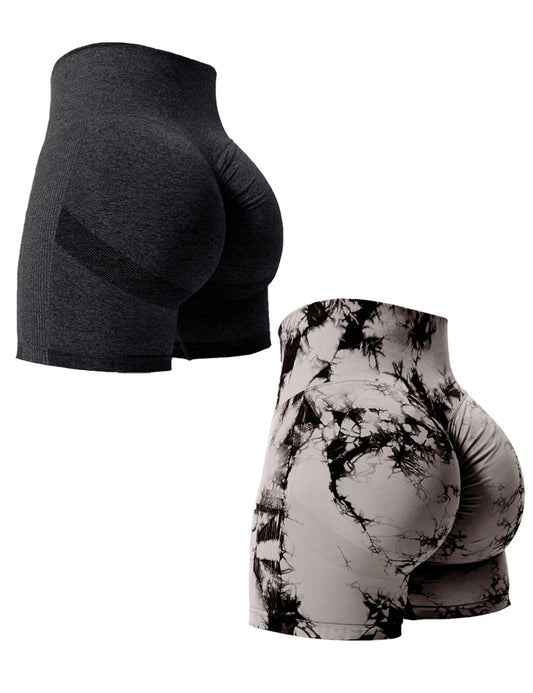 Women's 2-Piece Tie Dye High Waist Seamless Gym Shorts
