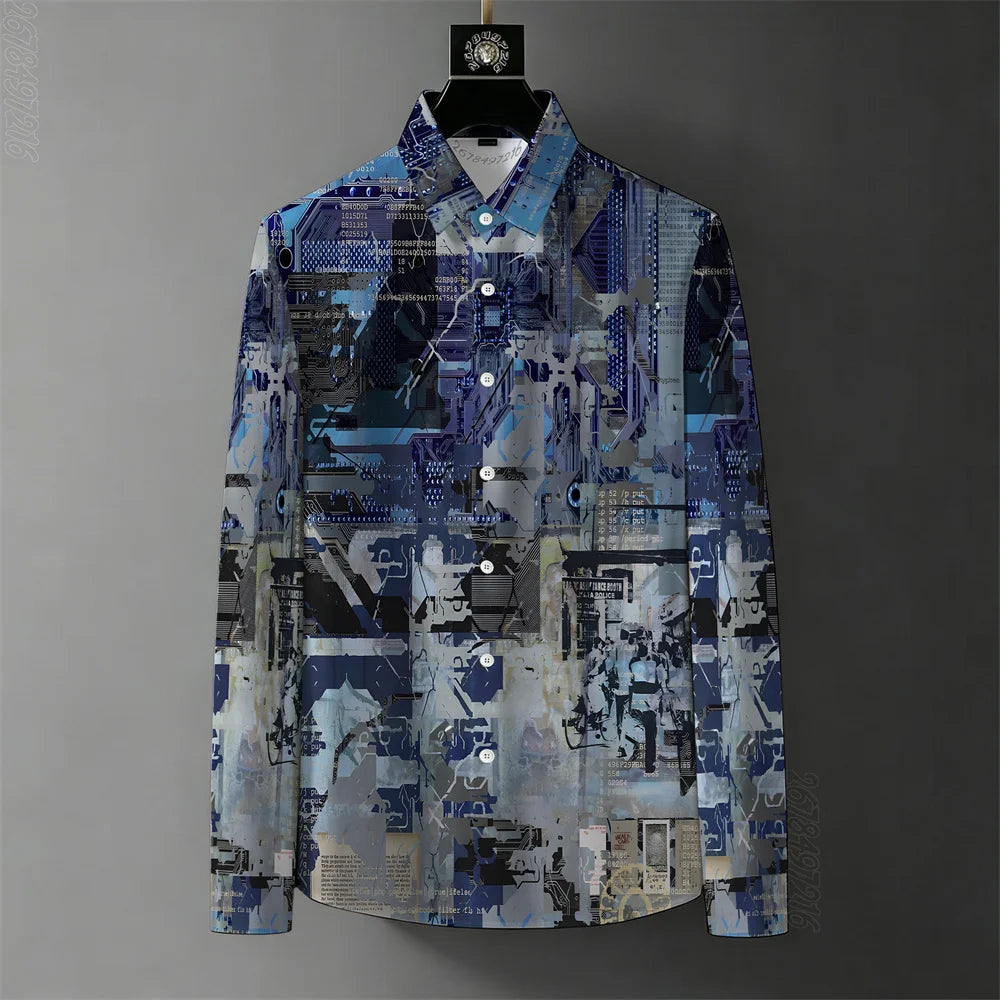 Blue patterned shirt on a gray background