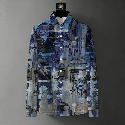 Men's Abstract Color-Block Stripe Print Shirt