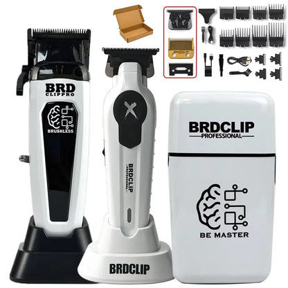 Hair clippers set with attachments on a white background